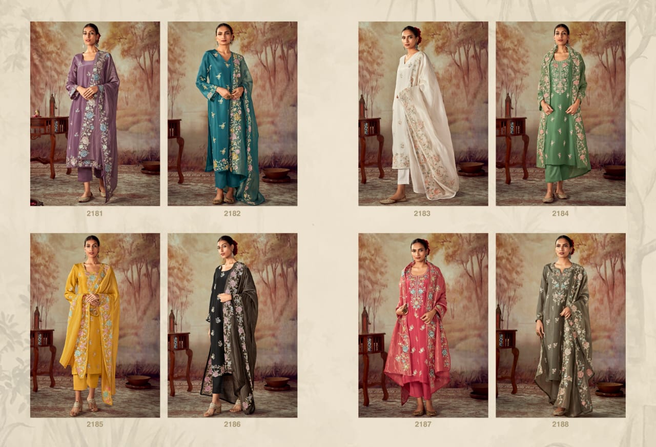 Shahi By Kimora Russian Silk With Embroidery Designer Salwar Suits Wholesale Market In Surat